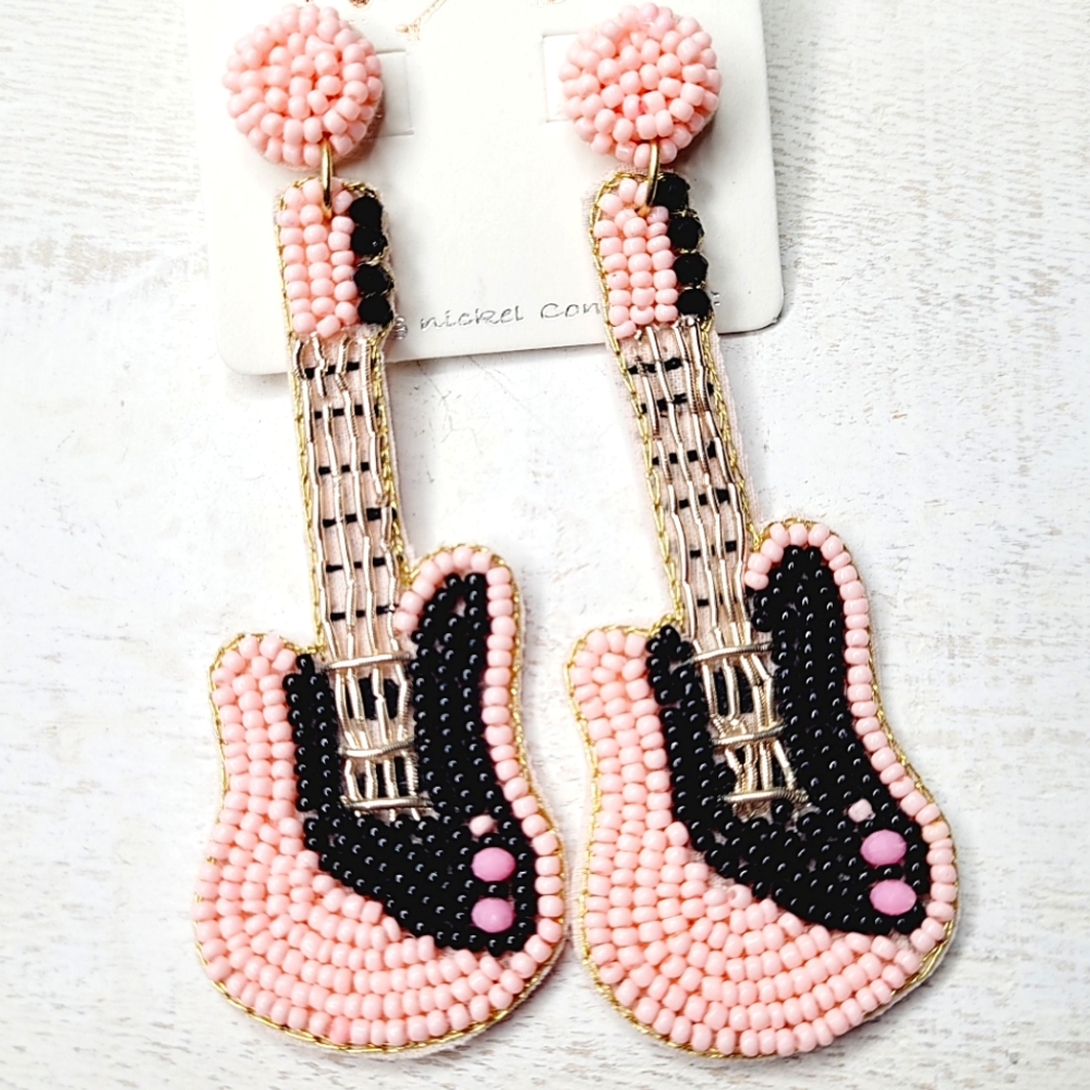 PINK GUITAR EARIINGS